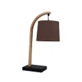 Lexi Lighting Thorina Table Lamp, Black Metal Base, Timber Stem, Brown Fabric Shade, Hanging Lamp Shade for Ambient Lighting, Perfect for Living Room, Lounge Room, Home Décor