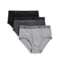 2(X)IST Men's Essential Cotton Fly Front Brief 3-Pack,Black/Grey/Charcoal Heather,32