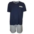 Contare Country Men's Bamboo Cotton Jersey Knit Short Sleeve Pajama Set, Grey/Navy, Medium