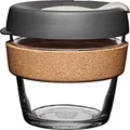 KeepCup Brew Cork | Reusable Tempered Glass Coffee Cup | Travel Mug with Splash Proof Lid, Non-Slip Silicone Band, BPA & BPS Free | Medium 12oz/340ml |Press