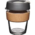 KeepCup Brew Cork | Reusable Tempered Glass Coffee Cup | Travel Mug with Splash Proof Lid, Non-Slip Silicone Band, BPA & BPS Free | Medium 12oz/340ml |Press