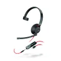 Plantronics - Blackwire 5210 - Wired, Single Ear (Monaural) Headset with Boom Mic - Computer Headset - USB-C, 3.5 mm to Connect to Your PC, Mac, Tablet and/or Cell Phone, Black