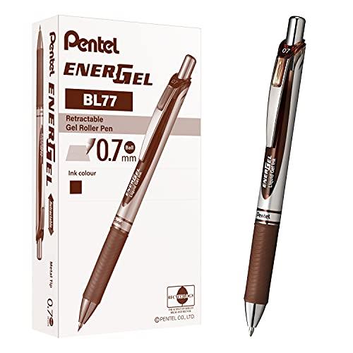 Pentel Energel Liquid Gel Pen 0.7mm Medium Nib Brown Ink, Box of 12 Pens (BL77-E)