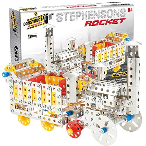 Construct IT Stephensons Rocket - 429 Piece Train Construction Kit - STEM Toys for 8+ Year Olds - Build Your Own Metal Stephensons Rocket - STEM for Kids Ages 8-12