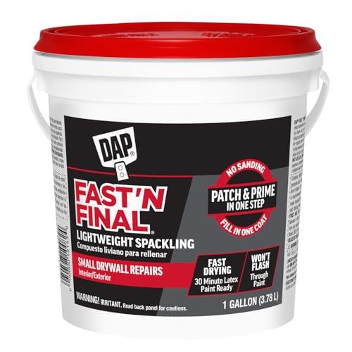 DAP Fast 'N Final Lightweight Spackling Gallon 3.78L - Quick Dry, No-Sand Formula for Interior/Exterior - Easy One-Step Patch & Prime for Drywall, Wood, Stucco & Brick