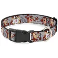 Buckle-Down Plastic Clip Dog Collar, Tasmanian Devil Expressions Grey Swirl, 6 to 9 Neck Size x 0.5 Inch Width