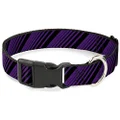 Buckle-Down Plastic Clip Dog Collar, Diagonal Stripes Black/Purple, 9 to 15 Inches Length x 0.5 Inch Wide