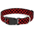 Buckle-Down Plastic Clip Dog Collar, Checker Weathered Black/Red, 6 to 9 Inches Length x 0.5 Inch Wide