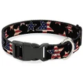 Buckle-Down Plastic Clip Collar - Americana Stars & Flags Black/Red/White/Blue - 1" Wide - Fits 15-26" Neck - Large