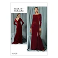 Vogue 1520 Misses' Sewing Pattern Side-Gathered, Long Sleeve Dress with Beaded Trim, Size 6-8-10-12-14
