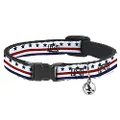 Buckle-Down Breakaway Cat Collar with Bell, Americana Stars Stripes White Blue Red, 8.5 to 12 Inches Length x 0.5 Inch Wide