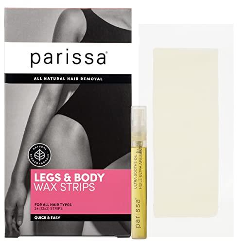 Parissa Legs & Body 24 Biodegradable Wax Strips Kit for At-Home Hair Removal with Ready-to-Use Large Wax Strips for All Hair Types