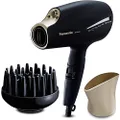 Panasonic Advanced Folding Hair Dryer with Diffuser, Nanoe & Double Mineral Technology - Reduces Frizz, Damage & Split Ends (EH-NA9J-N765), Black & Gold