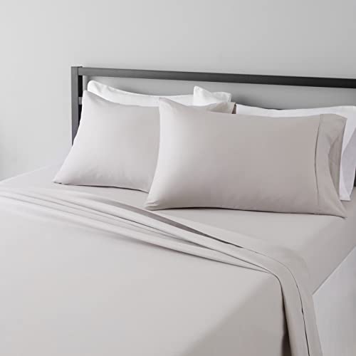 Amazon Basics Lightweight Super Soft Easy Care Microfiber Bed Sheet Set with 36-cm Deep Pockets - Double / Full, Light Gray