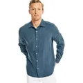 Nautica Men’s Solid Linen Long Sleeve Shirt, Lapis Blue, Large