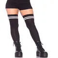 Leg Avenue Women's Ribbed Athletic Thigh High Socks, Black/White, One size
