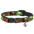 Cat Collar Breakaway Tropical Flora Greens Reds Gold 8 to 12 Inches 0.5 Inch Wide