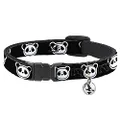 Cat Collar Breakaway Panda Bear Cartoon2 Black White 8 to 12 Inches 0.5 Inch Wide