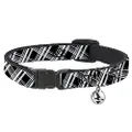 Cat Collar Breakaway Plaid X2 Black Grays White 8 to 12 Inches 0.5 Inch Wide
