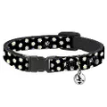 Cat Collar Breakaway Daisies Scattered Black White Yellow 8 to 12 Inches 0.5 Inch Wide