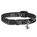 Cat Collar Breakaway Americana Flag We the People Black White 8 to 12 Inches 0.5 Inch Wide