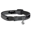 Cat Collar Breakaway Retro Bat Logo Gray Black 8 to 12 Inches 0.5 Inch Wide