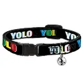 Cat Collar Breakaway YOLO Black Multi Color 8 to 12 Inches 0.5 Inch Wide