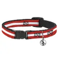 Cat Collar Breakaway Stripes Red White Red 8 to 12 Inches 0.5 Inch Wide