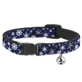 Cat Collar Breakaway Snowflakes Blue White 8 to 12 Inches 0.5 Inch Wide