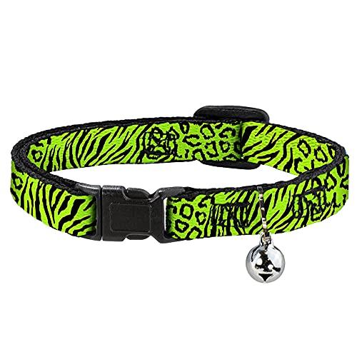 Cat Collar Breakaway Cheebra Green Black 8 to 12 Inches 0.5 Inch Wide