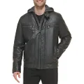 Calvin Klein Men's Faux Lamb Leather Moto Jacket with Removable Hood and Bib, Black, X-Large
