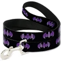 Buckle-Down Dog Leash, Batman Signal Black/Purple Plaid, 4 Feet Length x 1.0 Inch Wide