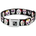 Buckle-Down Seatbelt Buckle Dog Collar - Staggered Sugar Skulls Black/Multi Color - 1.5" Wide - Fits 13-18" Neck - Small