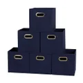 Household Essentials 81-1 Foldable Fabric Storage Cubes | Set of 6 Cubby Bins with Handles Navy Blue