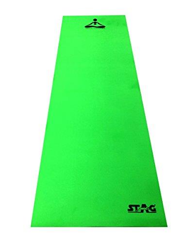 Stag Yoga Mantra Plain Green Mat (6 mm) With Bag | Home and Gym Use for Men and Women | With Cover | For Yoga, Pilates, Exercises