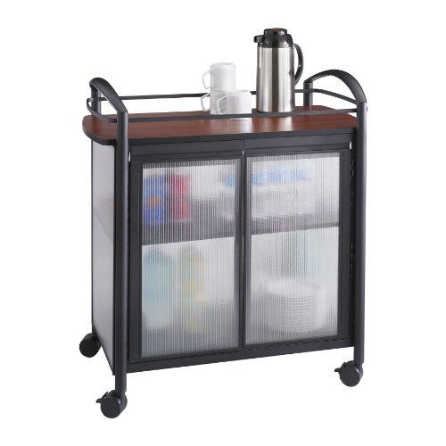Safco Products Impromptu Refreshment Cart 8966BL, Cherry Top, Black Frame, 200 lbs. Capacity, Double Doors, Swivel Wheels