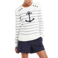 Nautica Women's Voyage Long Sleeve 100% Cotton Striped Crewneck Sweater, Marshmallow, Medium