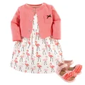 HUDSON BABY Baby Girls' Cotton Dress, Cardigan and Shoe Set, Flamingos, 3-6 Months
