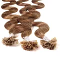 Hair2heart 25 x 1g Bonding Wavy Human Hair Extension, Light Brown, 60 cm Length