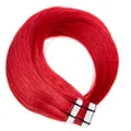 Hair2Heart 10 x 2.5g Premium Tape Straight Human Hair Extension - Red - 50 cm Length