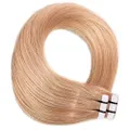 Hair2Heart 10 x 2.5g Premium Tape Straight Human Hair Extension, Hazelnut Blonde, 50 cm Length