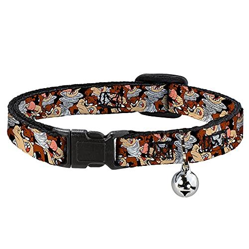 Cat Collar Breakaway Tasmanian Devil Vortex Poses Stacked Black 8 to 12 Inches 0.5 Inch Wide