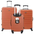 Wrangler 3 Piece Smart Hardside Spinner Luggage Set with USB Charging Port, Burnt Orange (Orange) - WR-30203-810