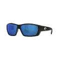 Costa Del Mar Men's Tuna Alley Rectangular Sunglasses, Matte Black/Grey Blue Mirrored Polarized-580p, 62 mm