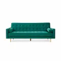 HEQS Sofia Sofa Bed, Velvet Green, MDF Frame, Polyester Fabric, Three-Seater, Living Room Furniture