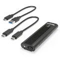 Plugable USB-C M.2 NVMe SSD Enclosure; Tool-Free & Driverless. USB 3 Type-C, including Thunderbolt and USB4, at 10Gbps. For M.2 NVMe SSDs 2230 to 2280 PCIe Gen 3 and 4. USB C and USB A cables included