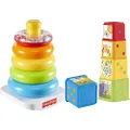 Fisher-Price Rock-A-Stack Baby Toy, Classic Ring Stacking Toy for Infants and Toddlers & Stack and Explore Blocks, Set of 5, Multi