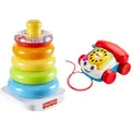Fisher-Price Rock-A-Stack Baby Toy, Classic Ring Stacking Toy for Infants and Toddlers & Chatter Telephone, Pull Toy Phone for Walk-Along Play, Multicolor (FGW66)
