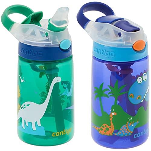 Contigo 50914 Gizmo Flip Autospout Kids Water Bottle, Green 19.1 cm*17.2 cm* 8.9 cm & Gizmo Flip Autospout Water Bottle, Dinosaur 50918