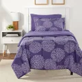 Amazon Basics 5-Piece Lightweight Microfiber Bed-In-A-Bag Comforter Bedding Set - 1-Pack,Purple Floral,Twin/Twin XL